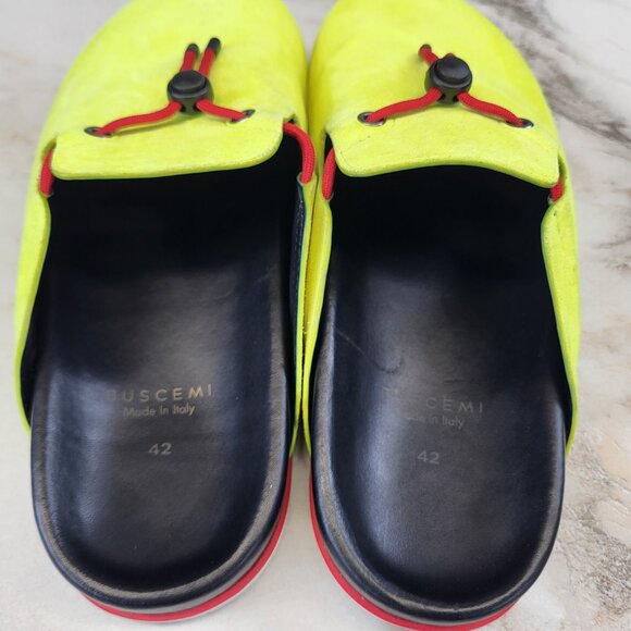 BUSCEMI Neon Suede Clogs Slides Slippers Men's Size 43 Red/Neon/Black - Picture 9 of 13